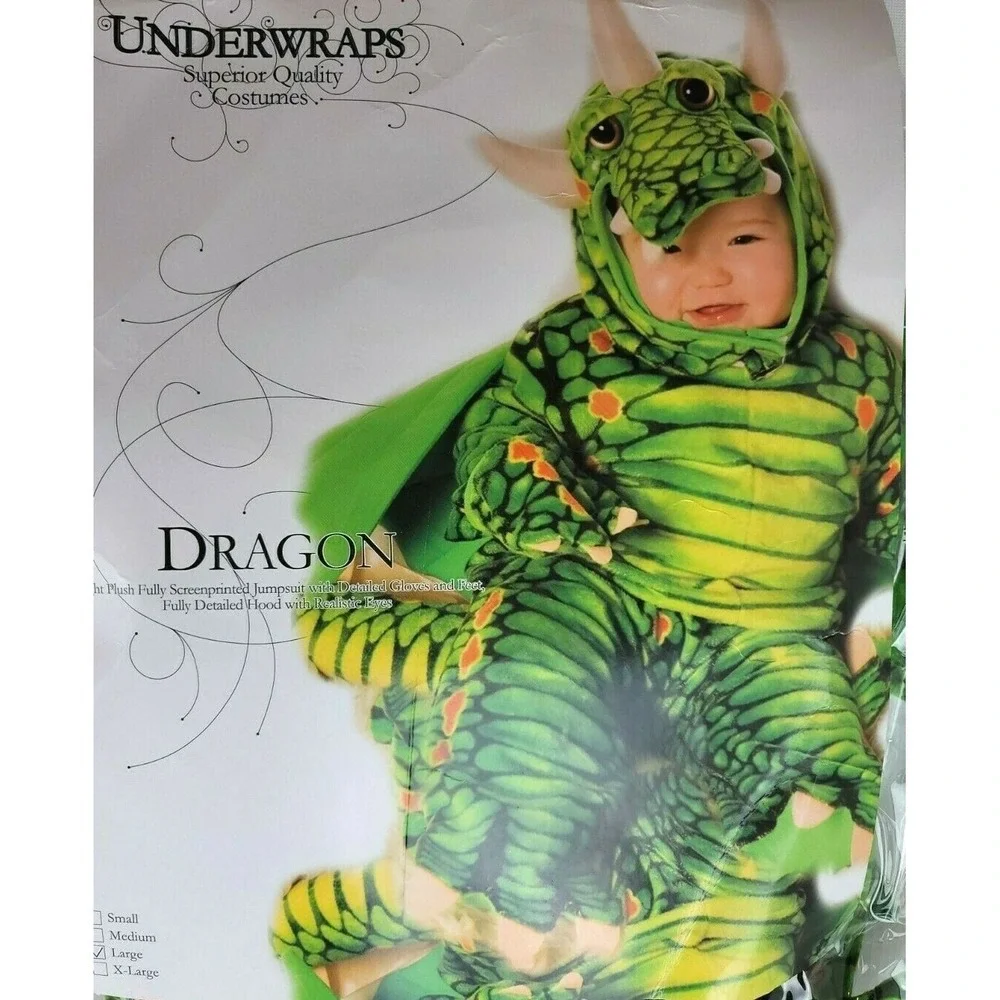Dinosaur Dragon Costume Child Winged Green Ages 2-4 Large Halloween Dress Up
